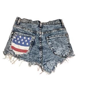 Vibrant M.i.U. Acid Wash Distressed Flag Pocket Denim Shorts P214‎ Large